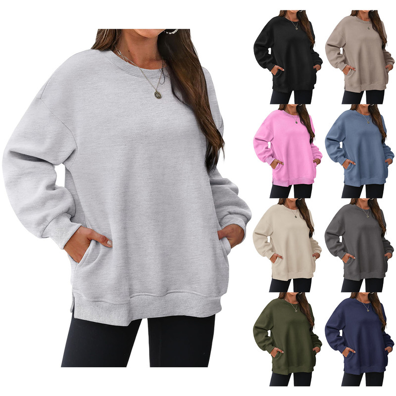 European and American Popular Velvet Thickened Pocket Sweatshirt for Women 2025 Autumn and Winter Loose Large Size Round Neck Top Amazon European and American Popular Velvet Thickened Pocket Sweatshirt for Women 2025 Autumn and Winter Loose Large Size Round Neck Top Amazon