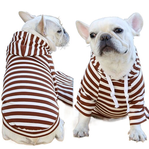 Medium and Large Dog Pet Cat Striped Hooded Sweatshirt Spring and Autumn Supplies Clothes French Bulldog French Bulldog Supplies
