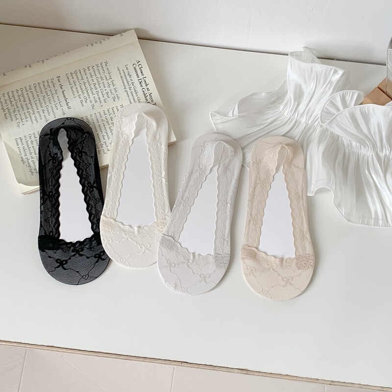 Socks Women's Boat Socks Summer Thin Invisible Shallow Mouth Cotton Bottom Non-slip Heel Lace Bow Lace Socks