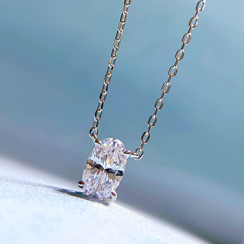 1 Piece Quantity 925 Sterling Silver High Carbon Diamond Inlay Oval Pendant Necklace