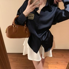 Mm家24ss新型金糸刺繍アルファベットシルクシャツファッション三色