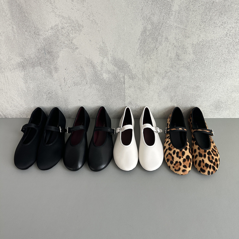 Niche super soft sheepskin Mary Jane women's shoes ballet flat shoes buckle shallow mouth round toe leather shoes small leather shoes