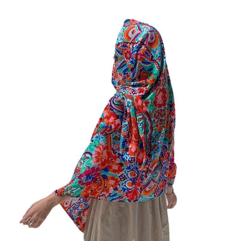 Primavera y otoño nuevo estilo étnico rojo anacardo flor bufanda mujer larga borla chal Qinghai viaje protector solar bufanda