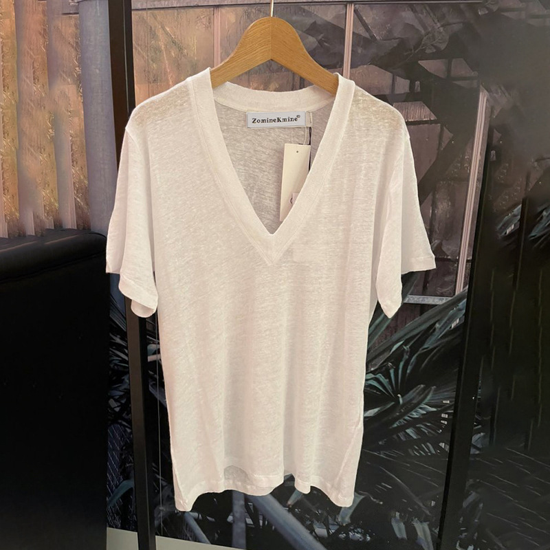 2022 Spring/Summer New V-Neck Loose Versatile Short-Sleeve Cotton Lightweight T-Shirt Top for Women Fashionable Round Neck Trendy Brand Layering Piece