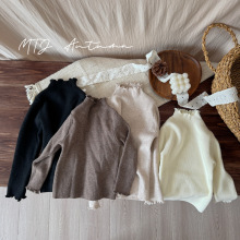 秋冬新款儿童半高领打底衫女童韩版简约木耳边针织衫宝宝套头毛衣