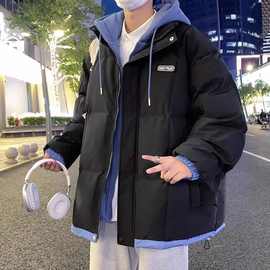 三件套假两件棉服男冬季一套男装全套高街工装外套连帽情侣面包服