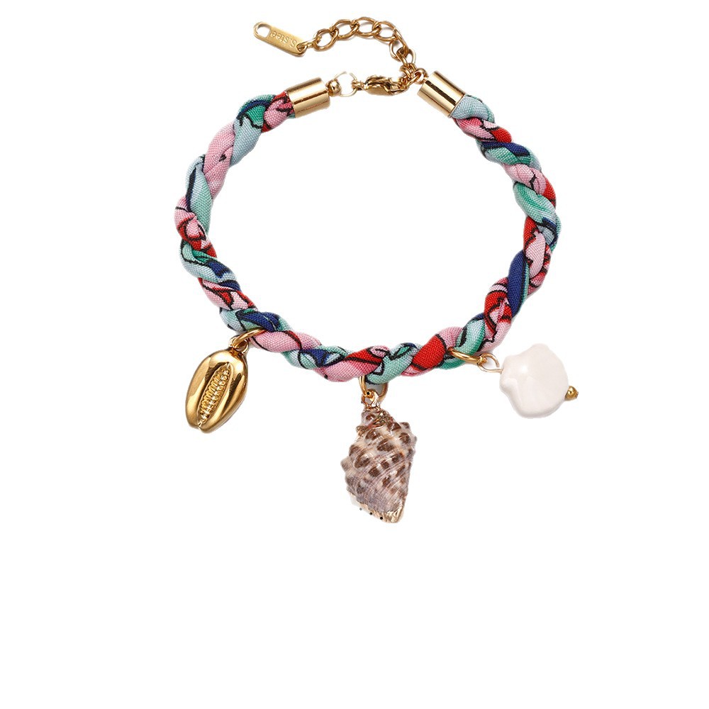 Tena Pulsera de acero inoxidable europea y americana Pulsera tejida de cuerda gruesa de alta calidad de lujo ligero Pulsera de cerámica de concha Estilo explosivo transfronterizo