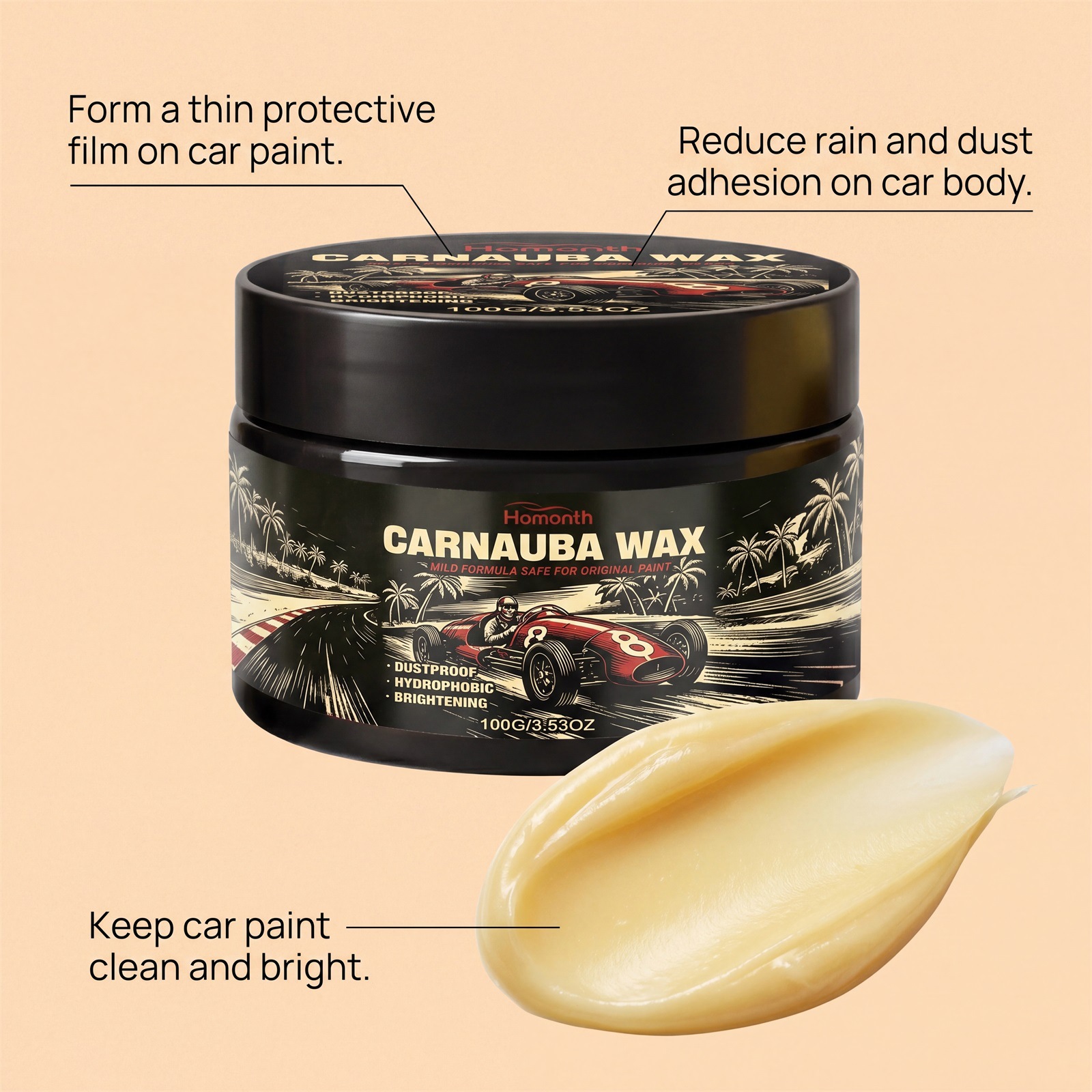 Cross-Border Homonth Brazilian Palm Wax Car Paint Scratch Repair, Maintenance, Refurbishment, Cleaning, and Gloss Enhancement