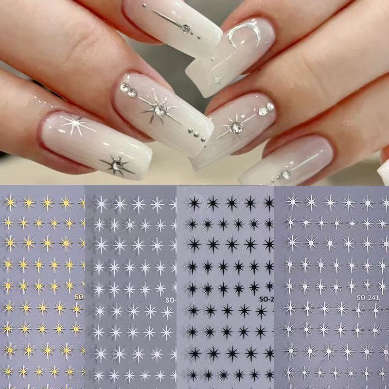 Internet Red Mang Star Nail Art Stickers Ins Wind Hot Silver Bamang Star Black and White Star Cross-border Best Selling Adhesive Nail Stickers