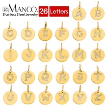eManco镶钻饰品配件批发不锈钢字母吊坠镀金14K金26英文字母配件