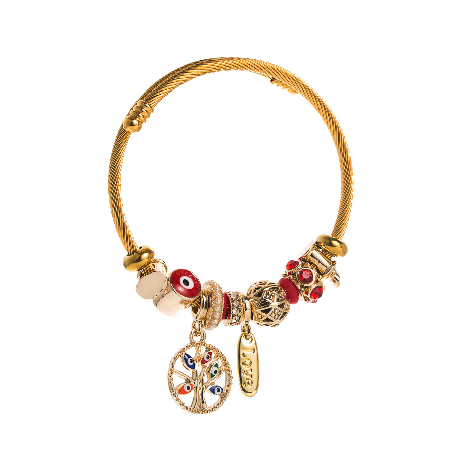 Transfronteriza DIY pandora estilo mori pulsera personalidad aceite goteo diablo ojo árbol de la vida pulsera de acero inoxidable mano