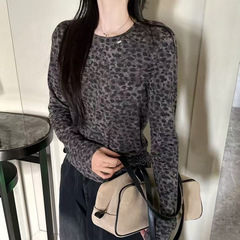 欧货复古豹纹长袖T恤女装2025秋季新款修身洋气内搭打底衫上衣潮