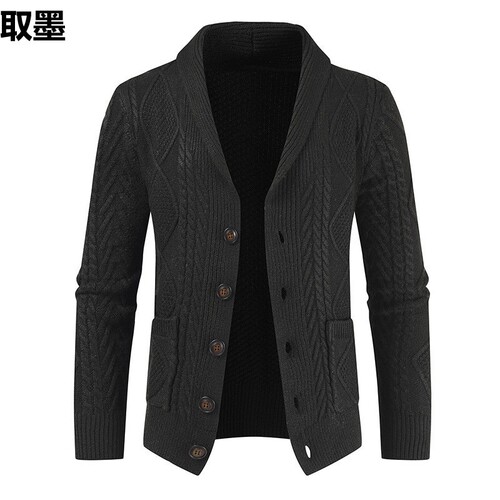 Cross-border autumn/winter outerwear for foreign trade — European-size thickened sweater for men, new style cardigan with twisted floral pattern, long-sleeved top, thickened knitted sweater.