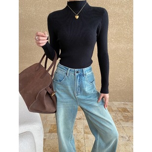Sinan French High-end Temperament Classic Low Saturation Middle Collar/Stack Collar Slim Fit Base Knit SN6397