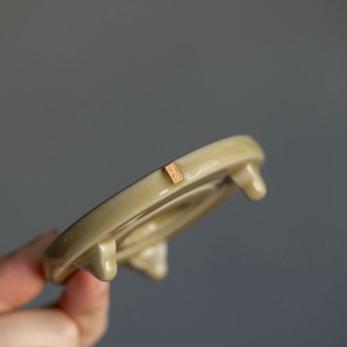 Ding kiln yellow hand-embossed dragon cover coaster ceramic kung fu tea set tea ceremony accessories literati cup holder