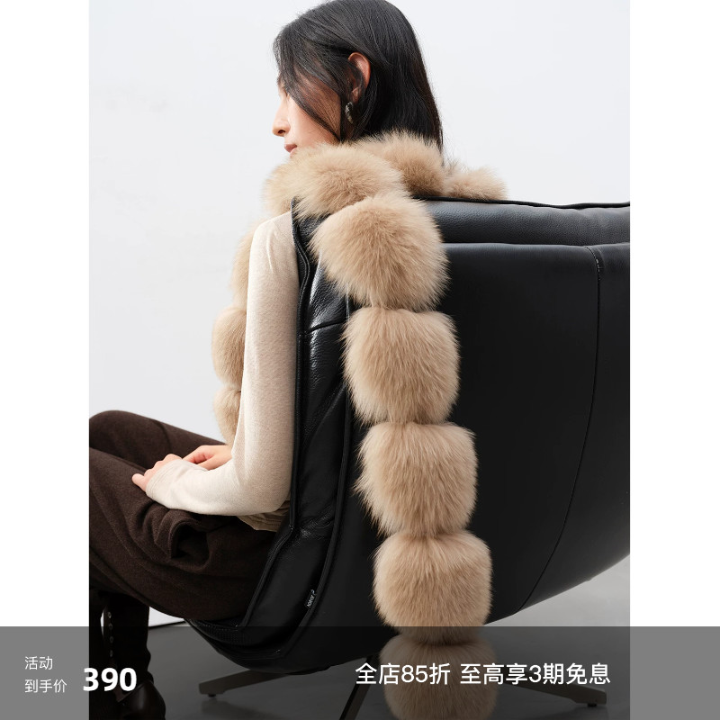 Direct manufacturer "Puff Dreamland" - Women's long fox fur scarf, warm and stylish fur neck warmer for winter