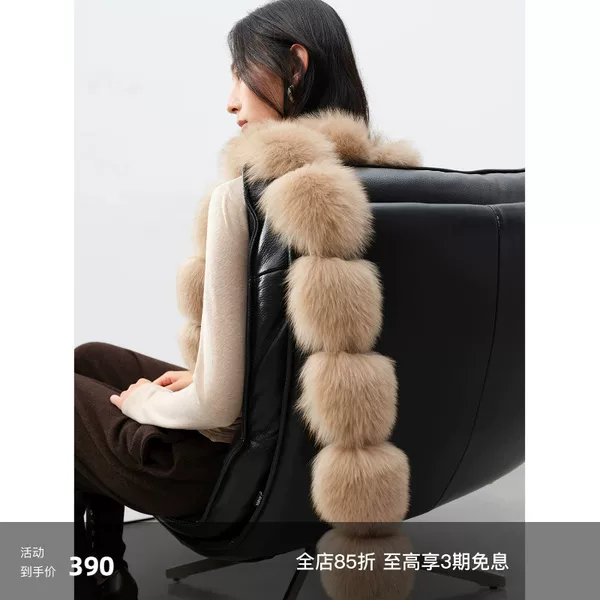 Direct manufacturer "Puff Dreamland" - Women's long fox fur scarf, warm and stylish fur neck warmer for winter