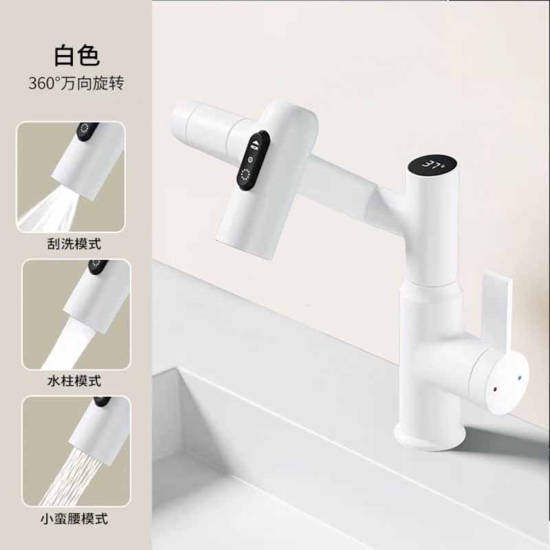 Grifo con Pantalla Digital Giratorio de Acero Inoxidable Mezclador de Agua para Lavabo