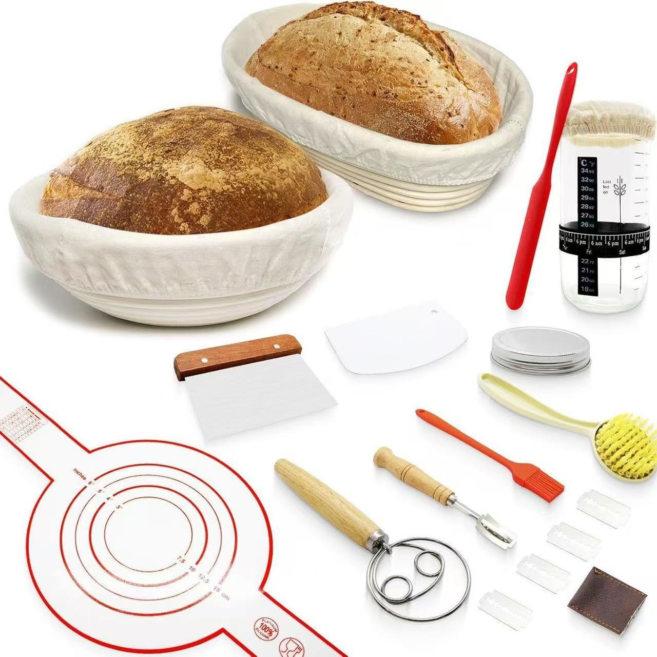 Amazon Banneton Fermentation Basket Tool Set Pan Panadería hecha a mano Canasta Panadería