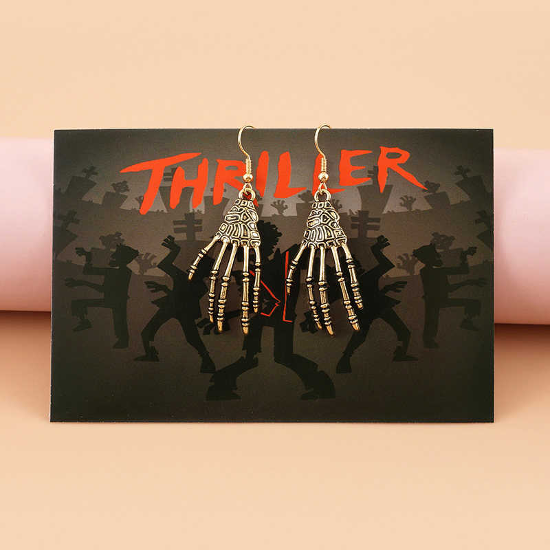 European and American Best Selling Halloween Accessories Funny Skull Claw Hand Bone Personality Pendant Card Earrings Earrings