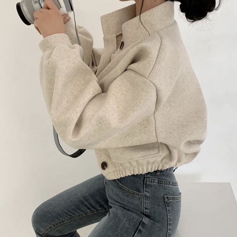 ネットセレブクール韓国風秋冬新作スタンドカラーニッチショートレイジースタイルルーズカジュアルウールコート女性用|undefined