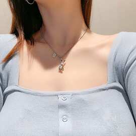ins小众做旧复古设计感银色机械小兔子项链女潮流锁骨链吊坠颈链