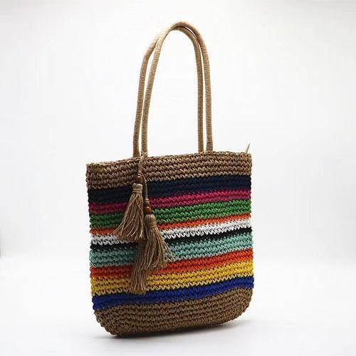 Colorful Crochet Bag, Fashion Women's Handbag, Casual Versatile Beach Bag, Grass Weave Bag, Crochet Woven Bag