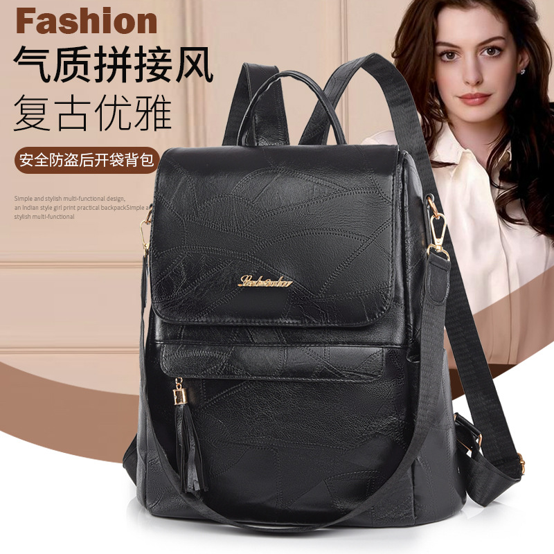 2024 invierno nuevo estilo europeo y americano retro damas mochila antirrobo moda borla mochila de tres usos de gran capacidad al por mayor