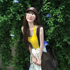 黄色工字小吊带背心女夏外穿无胸垫内搭上衣遮副乳辣妹多巴胺穿搭