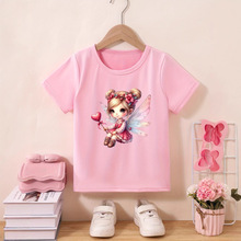 2025夏季女童款宽松 爱心的天使小女孩印花 东南亚外贸短袖批发