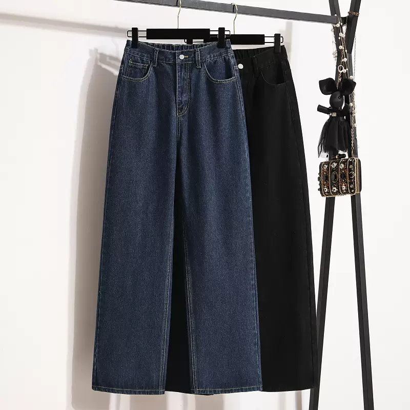 工厂开发定制女装阔脚裤直筒牛仔裤女大码胖宽松松弛感爆款裤子