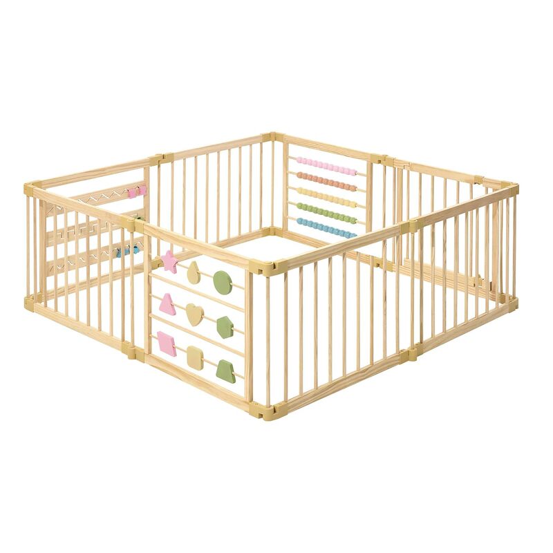Wooden Play Fence for Toddlers and Babies - Foldable, Expandable, Adjustable Play Fence