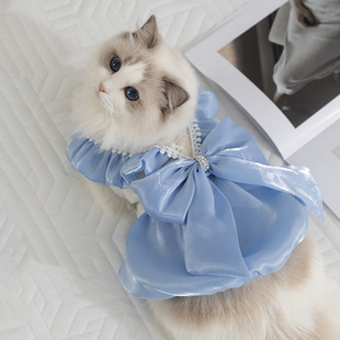 Cats Spring and Summer Flashy Bow Princess Style dress Medium and Small Dog Dog Skirt Pet Cat Clothes