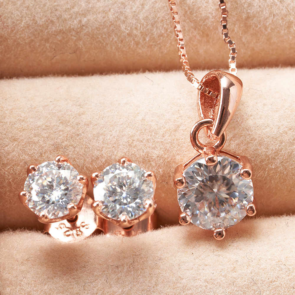 Collar de orejetos de oro rosa set de explosión TK en vivo venta caliente de plata esterlina 1 quilate de piedra moissan