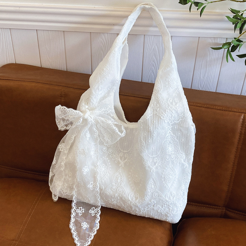 Korean Style Fresh Style Lace Flower Canvas Bag Women's 2025 New Style Large Capacity Commuter Bag Shoulder Tote Bag