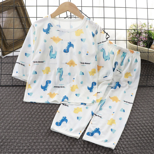 Children's home wear set  summer boys and girls thin boneless three-quarter pajamas and pajamas casual suit