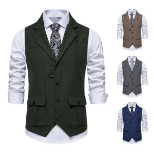 24 cross-border men's clothing Amazon Men's herringbone tweed suit vest retro lapel vest men's vest