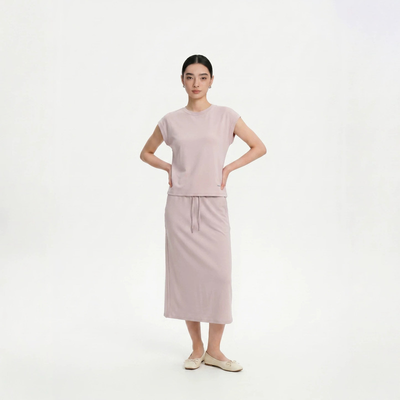 4.0 Lenzing Modal Metal Label Small Flutter Sleeve T-Shirt 2026 Summer Air Layer Barely-There Feel Skin-Friendly Round Neck Top for Women