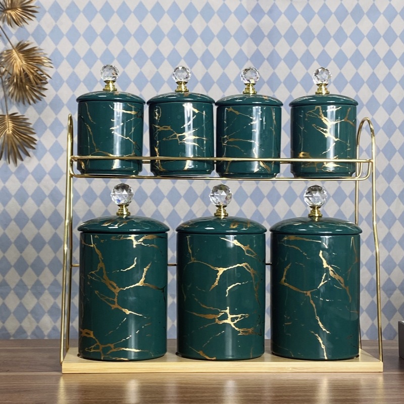 Tarro sellado de cerámica de suministro transfronterizo de cocina tarro traje de gran capacidad de almacenamiento de 7 piezas estante de almacenamiento de lujo