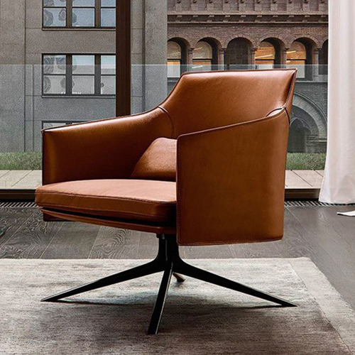 Foshan Factory Light Luxury Leather Sofa Chair for Hotel Lobby Rest and Negotiation Area, Italian Minimalist Leisure Single Chair