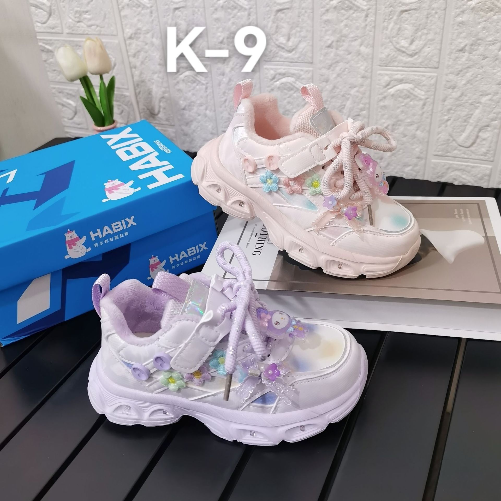 哈比熊童鞋女童二棉跑步鞋2025冬季儿童新款皮面百搭运动鞋子K-9