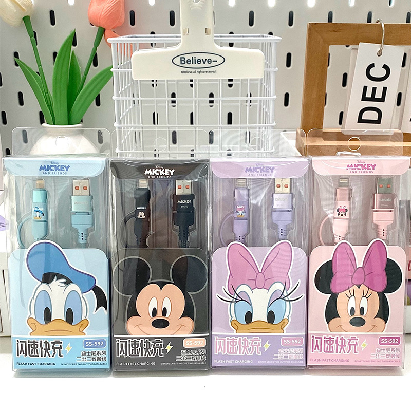 Mickey Mouse Phone Data Cable, Dual 5A Fast Charging Cable, Compatible with Apple and Huawei, in Stock as a Gift