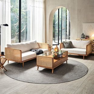 Nordic Solid Wood Sofa Combination Vacation Home Home Rattan Sofa New Chinese Style Leisure B&B Villa Lounge Chair Rattan Chair