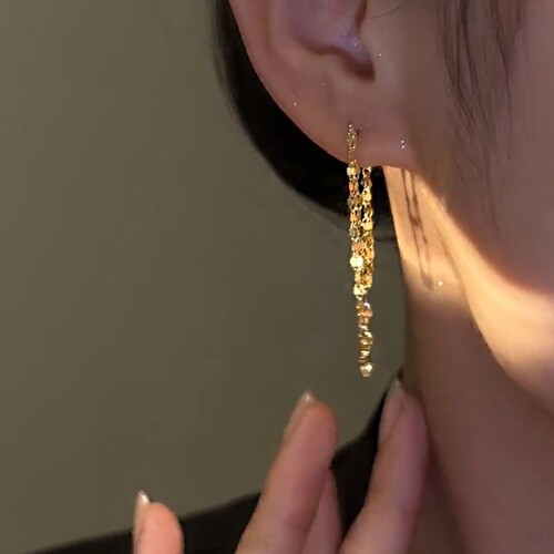 925 silver needle earrings front and rear double chain tassel earrings big face slimming earrings for women  new style