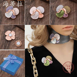 跨境热销珐琅彩几何花瓣磁吸胸花女士简约立体花朵多功能磁吸胸针