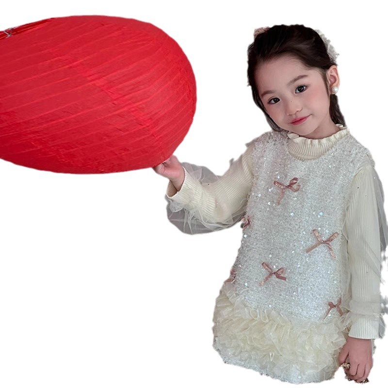 Qianqiu vestido de princesa de otoño y invierno, vestido de aniversario de mujeres, vestido de moda para niños con un poco de viento fragante y vestido de lana de moda