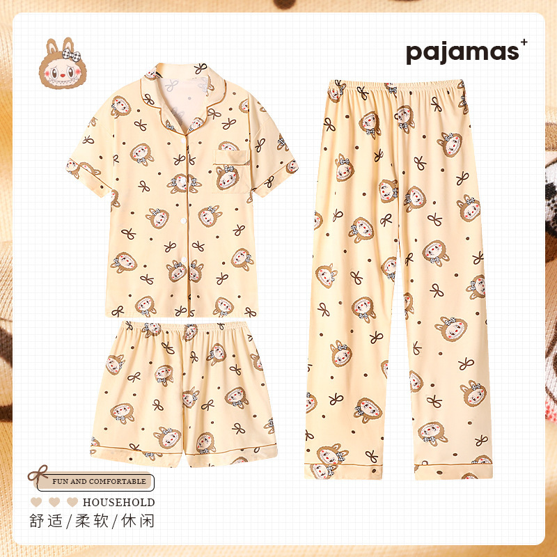 Ins Japanese Style High-Looking Spring and Summer New Short-Sleeved Pajamas for Women Soft and Comfortable Home Clothes Three-Piece Set Real Shot Wholesale Ins Japanese Style High-Looking Spring and Summer New Short-Sleeved Pajamas for Women Soft and Comfortable Home Clothes Three-Piece Set Real Shot Wholesale