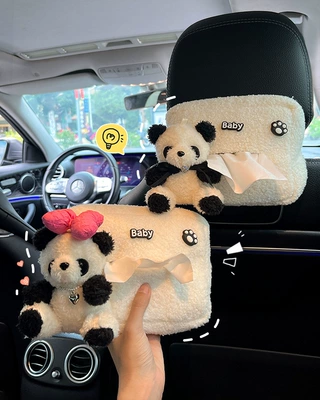 Tissue Bag Car Modification Sun – Car tissue box/set - plush-tissue-bag-pink-bow-panda-chest-diamond-panda