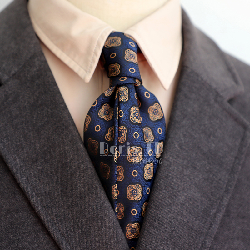 Fábrica al por mayor estilo coreano retro 8cm lujo ligero casual formal desgaste azul marino verde marrón patrón de los hombres traje empate