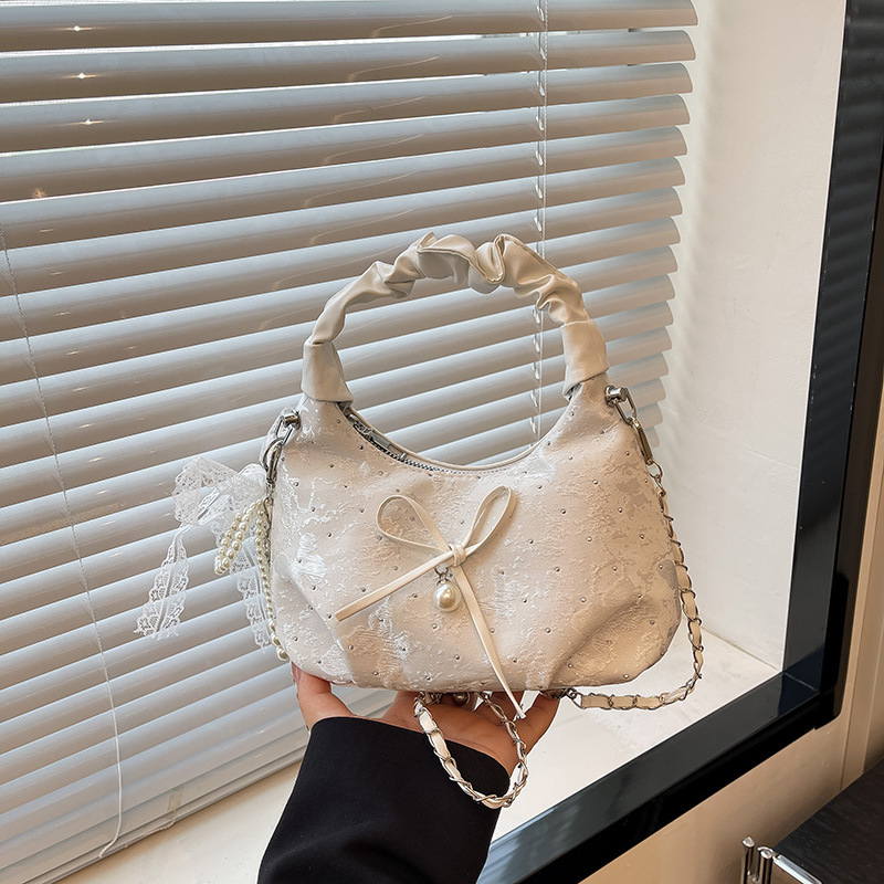 Crossbody Pleated Bag with Chain Handle, New Trendy Fashion Niche Casual Shoulder Bag for Women, Versatile for Commuting